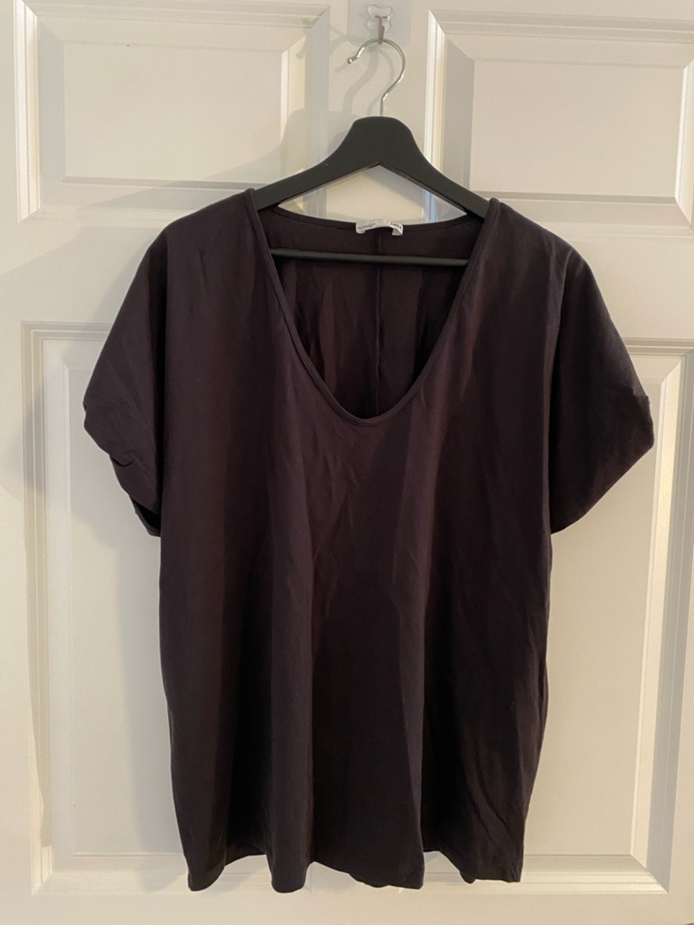 Zara Deep V-Neck Black Cotton Top short sleeves L